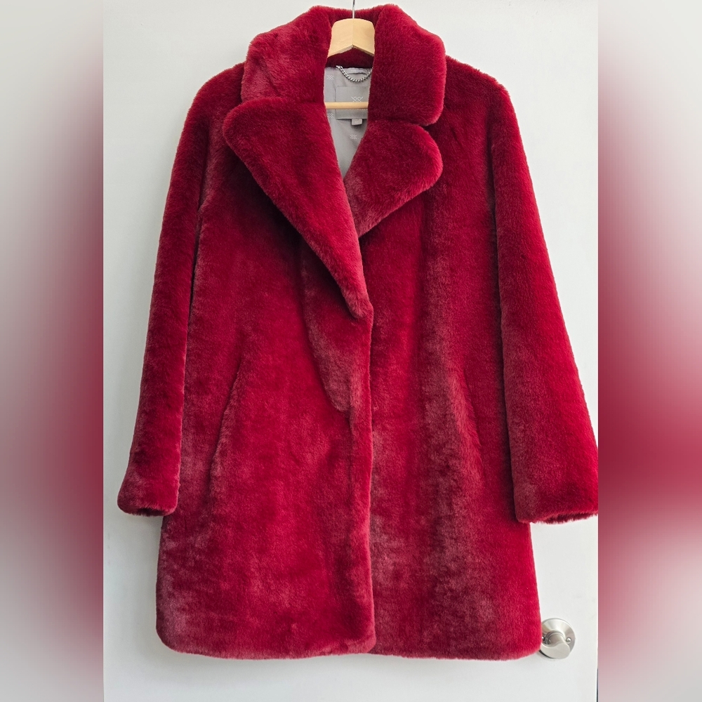 SOIA & KYO Renada Faux Fur Coat in Oxblood Size Small NEW NO TAG - Picture 5 of 14